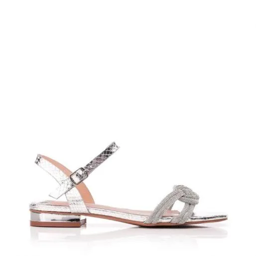 Tillisa Silver Snake Print Women Moda In Pelle Flat Sandals