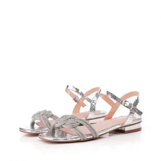 Tillisa Silver Snake Print Women Moda In Pelle Flat Sandals Tillisa Silver Snake Print Women Moda In Pelle Flat Sandals