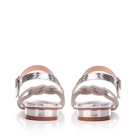 Tillisa Silver Snake Print Women Moda In Pelle Flat Sandals Tillisa Silver Snake Print Women Moda In Pelle Flat Sandals