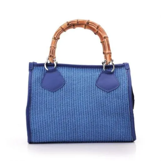 Tropicana Tote Blue Raffia Women Moda In Pelle Tote Bags