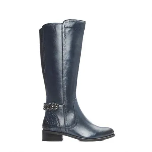 Whitley Navy Leather Women Moda In Pelle Leather Boots