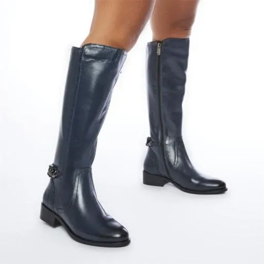Whitley Navy Leather Women Moda In Pelle Leather Boots