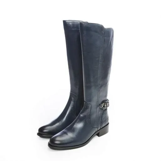 Whitley Navy Leather Women Moda In Pelle Leather Boots