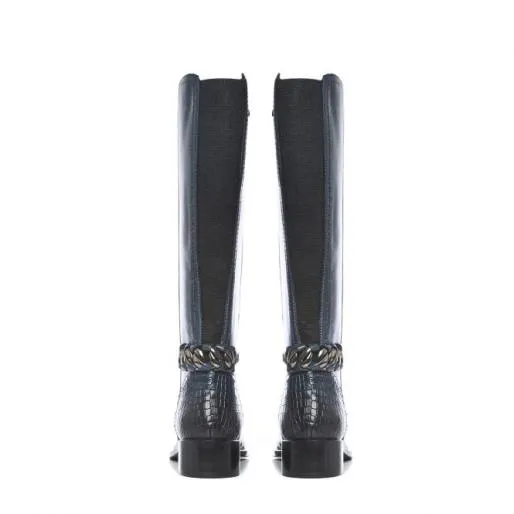 Whitley Navy Leather Women Moda In Pelle Leather Boots