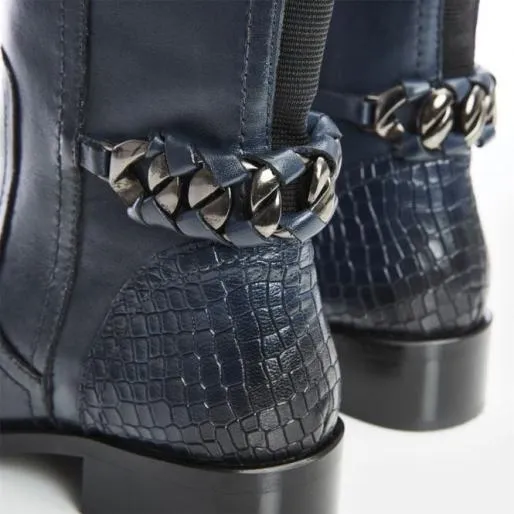 Whitley Navy Leather Women Moda In Pelle Leather Boots