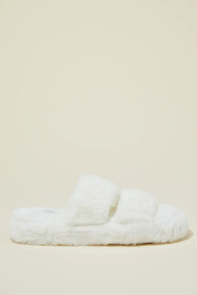 Women Accessories and Slippers Cotton On Plush Fur Slipper White