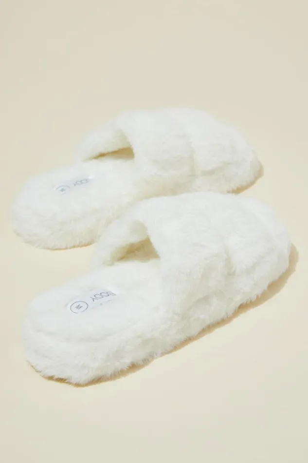 Women Accessories and Slippers Cotton On Plush Fur Slipper White