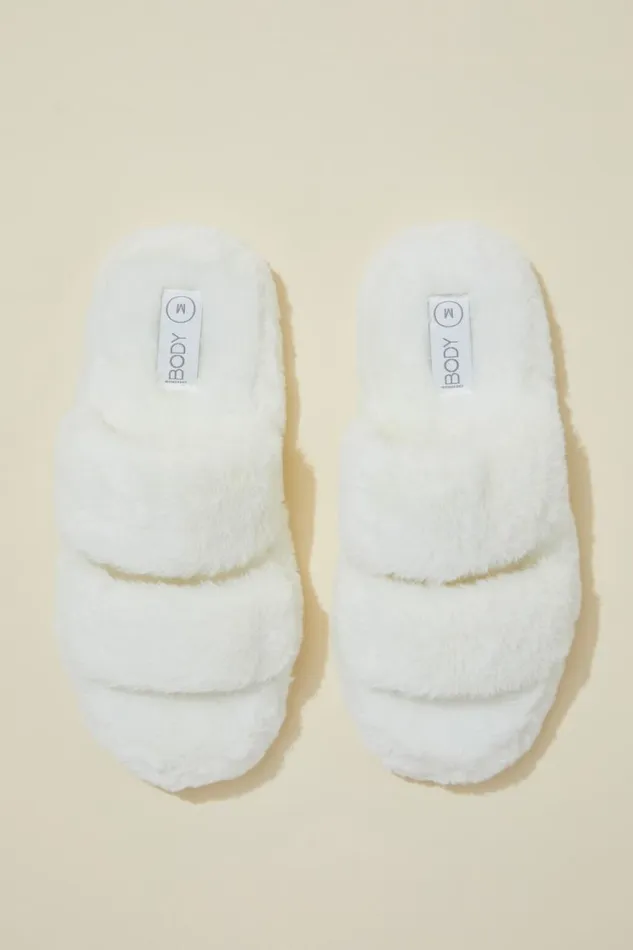 Women Accessories and Slippers Cotton On Plush Fur Slipper White
