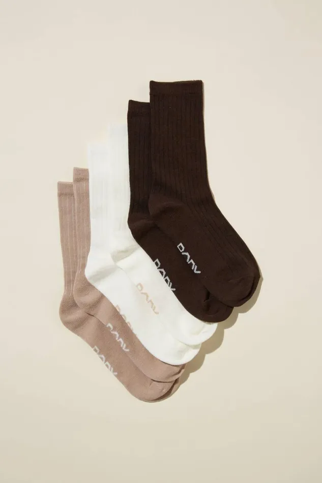 Women Active Accessories Cotton On Body 3Pk Crew Sock Neutral Ombre