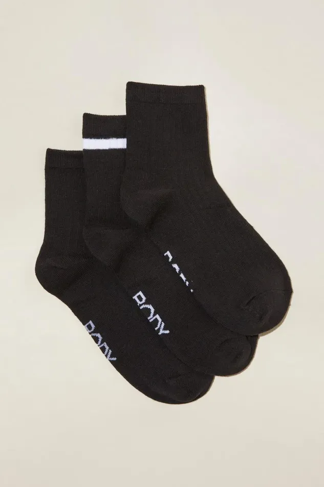 Women Active Accessories Cotton On Body 3Pk Mid Crew Socks Black