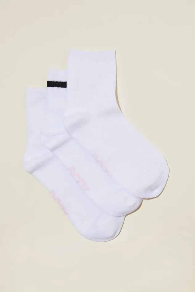 Women Active Accessories Cotton On Body 3Pk Mid Crew Socks White