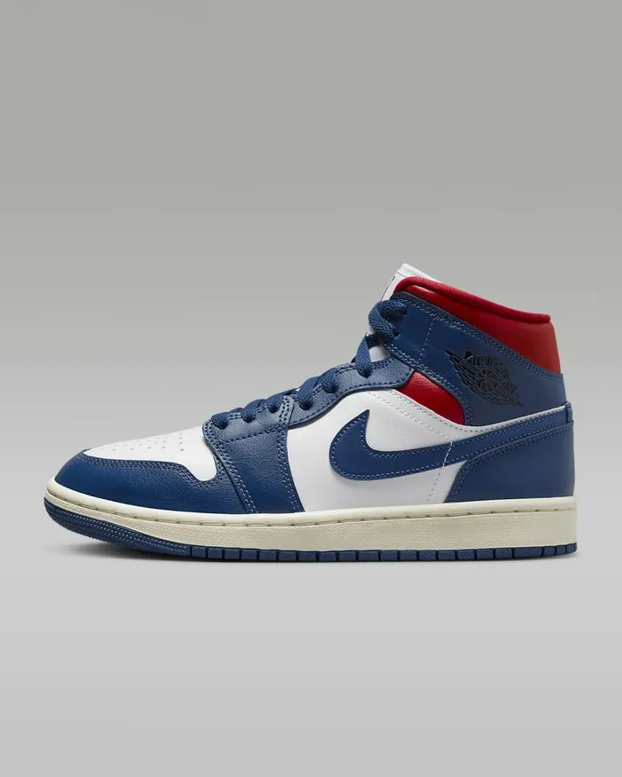 Women Air Jordan 1 Mid Whitegym Redsailfrench Blue Nike Lifestyle