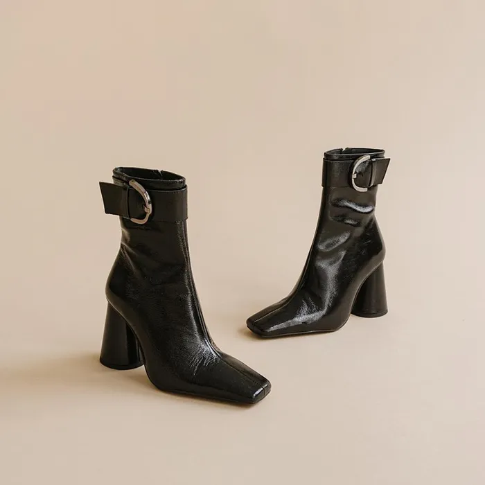 Women Ankle Boots Lowboots Jonak High Heel Boots With Buckles And Round Toes
