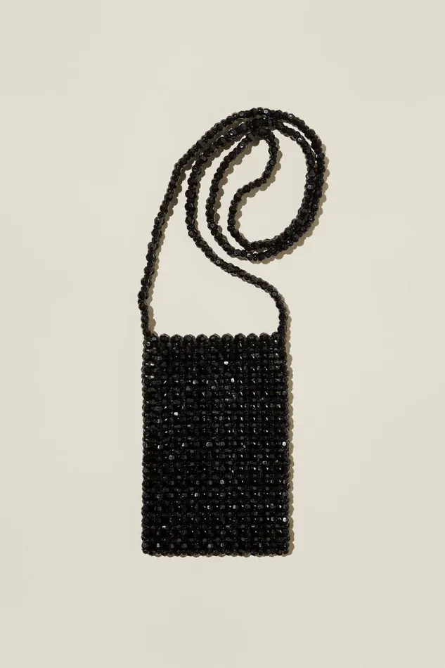 Women Bags and Belts Cotton On Freya Beaded Phone Sling Black