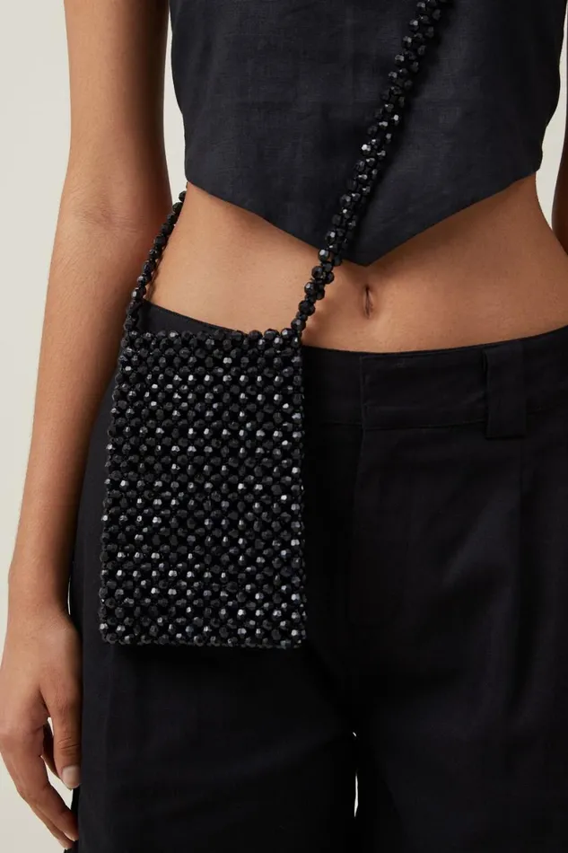 Women Bags and Belts Cotton On Freya Beaded Phone Sling Black