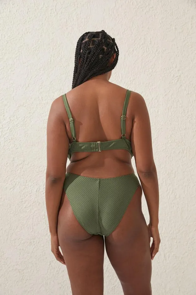 Women Bikinis Cotton On High Side Brazilian Seam Bikini Bottom Khaki Wide Rib