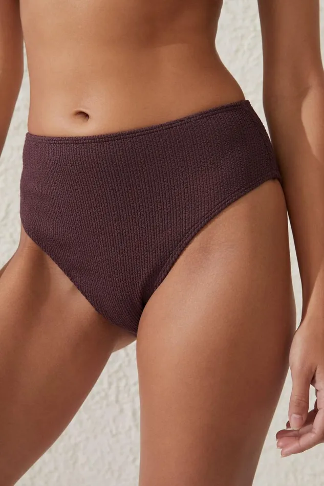 Women Bikinis Cotton On Highwaisted Cheeky Bikini Bottom Willow Brown Crinkle