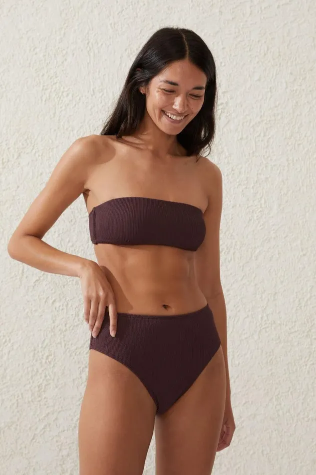 Women Bikinis Cotton On Highwaisted Cheeky Bikini Bottom Willow Brown Crinkle