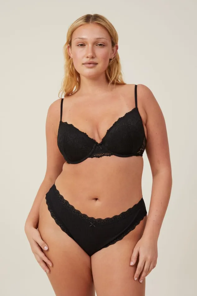 Women Bras Cotton On Everyday Lace Lightly Lined Bra Black