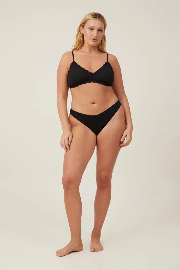 Women Bras Cotton On Organic Cotton Lace Triangle Padded Bralette Black Pointelle