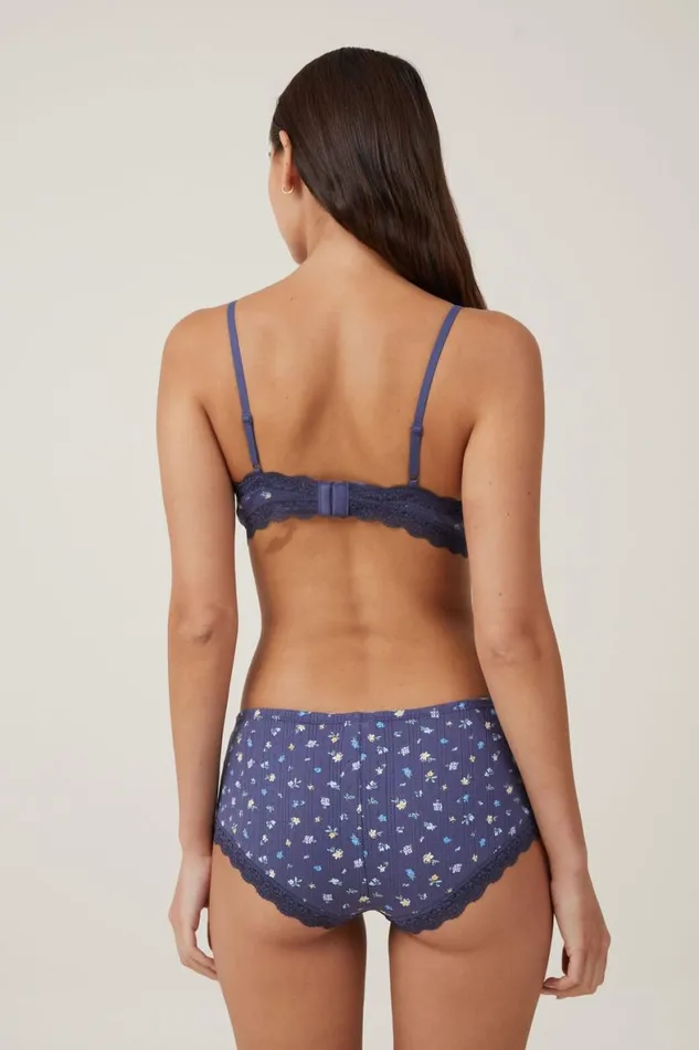Women Bras Cotton On Organic Cotton Lace Triangle Padded Bralette Hazel Ditsy Navy Pointelle