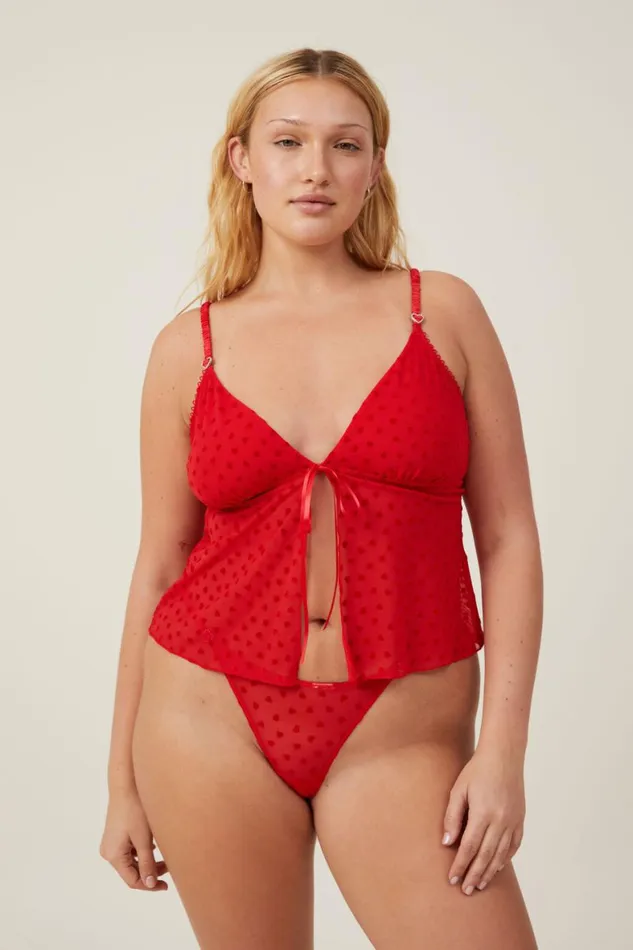 Women Bras Cotton On Sasha Flocking Mesh Longline Bralette Scarlett Red