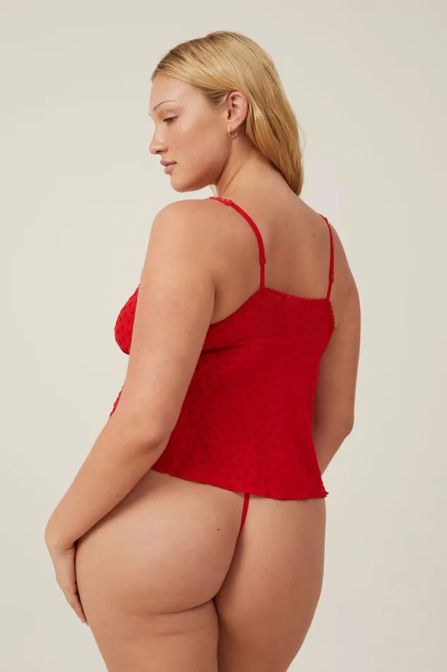 Women Bras Cotton On Sasha Flocking Mesh Longline Bralette Scarlett Red