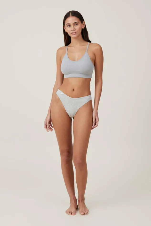 Women Bras Cotton On Seamless Longline Cross Over Padded Bralette Grey Marle