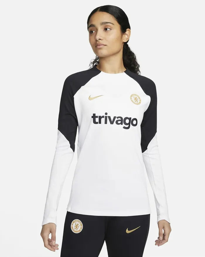 Women Chelsea FC Strike Whitewhiteclub Goldclub Gold Nike Tops And TShirts