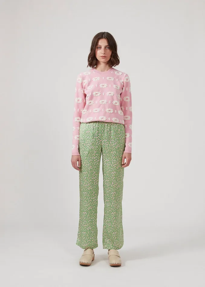 Women ClarkeMD Print Pants Classic Green Smiley Modstrm Pants and Leggings