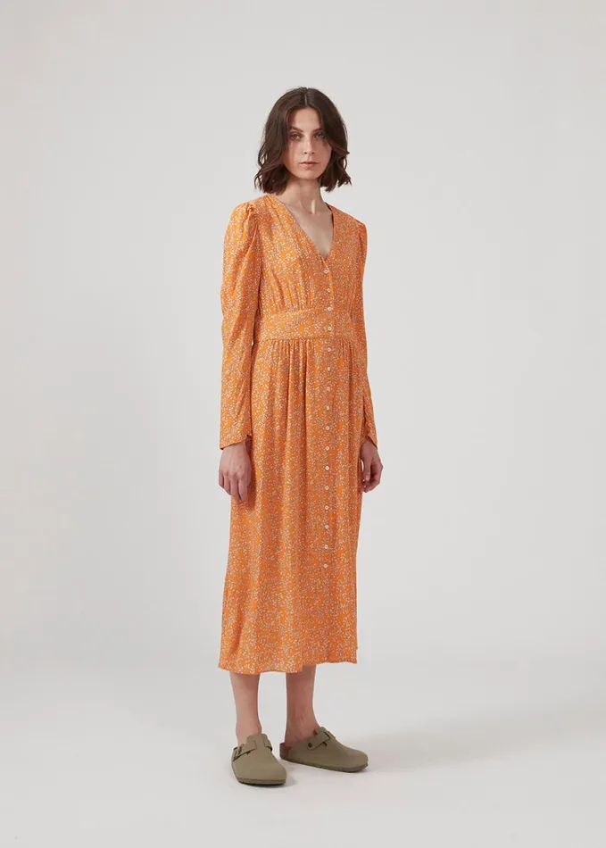 Women CorinnaMD Print Dress Vibrant Orange Flower Leaf Modstrm Dresses