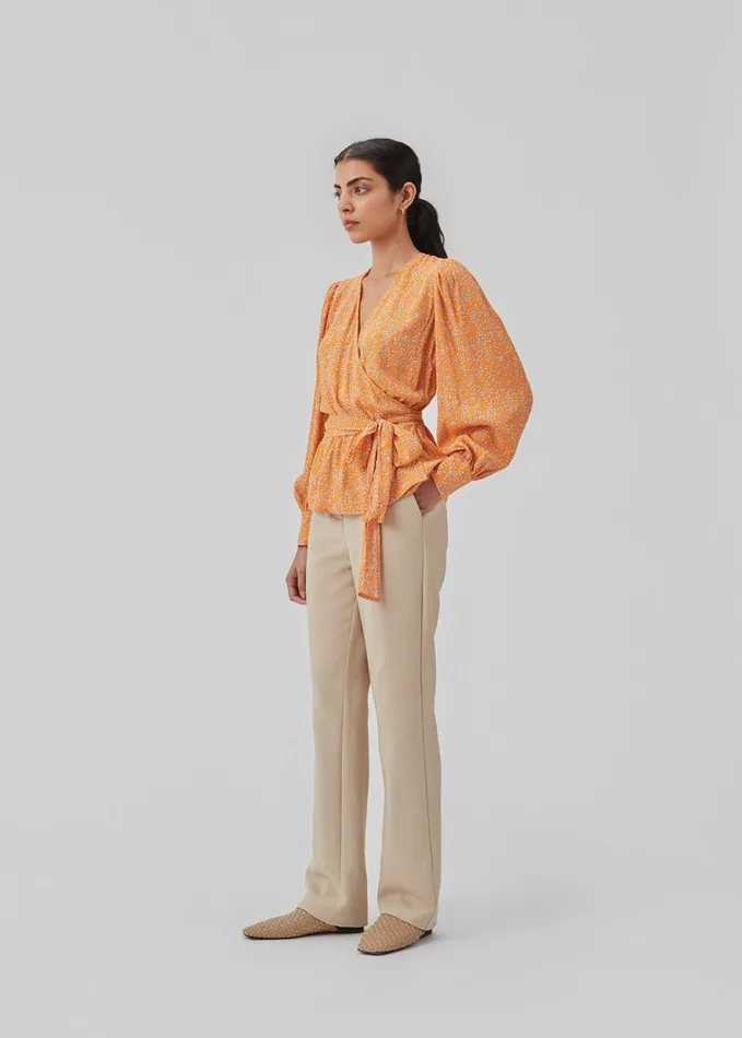 Women CorinnaMD Print Top Vibrant Orange Flower Leaf Modstrm Tops