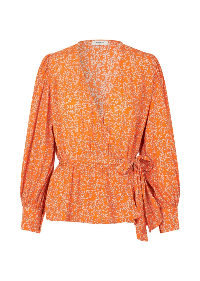 Women CorinnaMD Print Top Vibrant Orange Flower Leaf Modstrm Tops