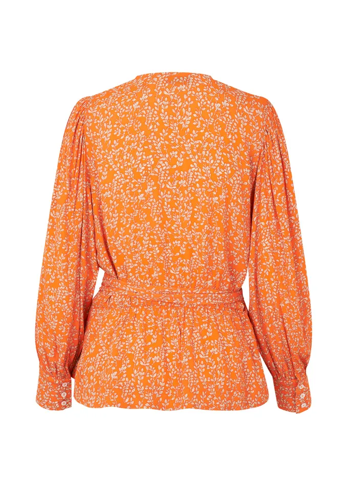 Women CorinnaMD Print Top Vibrant Orange Flower Leaf Modstrm Tops
