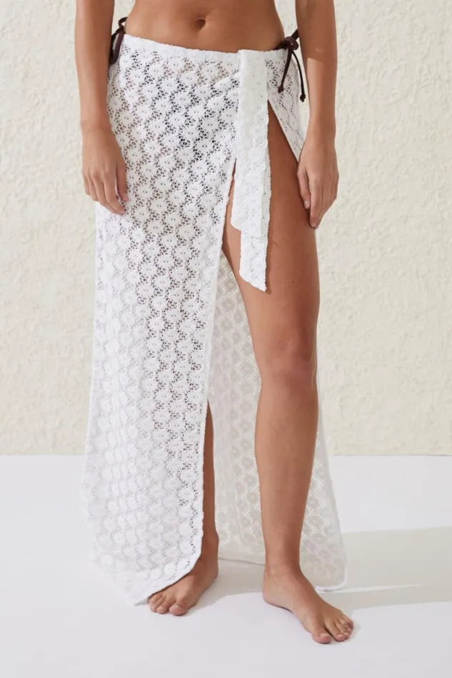 Women Cover Ups Cotton On Open Mesh Beach Sarong Wrap Skirt Whitecrochet
