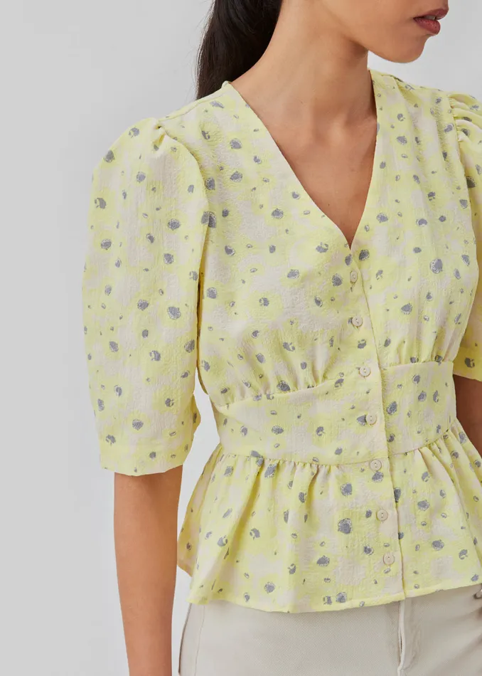 Women CupidMD Print Top Aqua Yellow Flower Modstrm Tops
