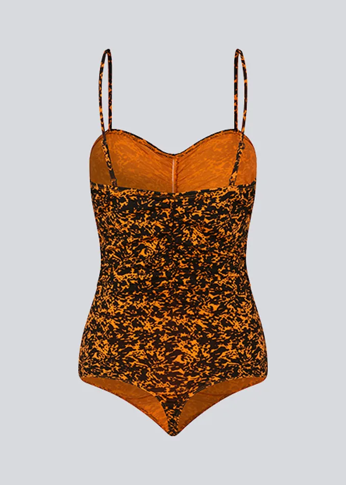 Women CurtisMD Print Bodystocking Vibrant Orange Splash Modstrm Tops