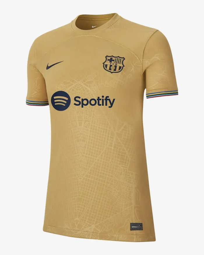 Women FC Barcelona 202223 Stadium Away Club Goldclub Goldobsidian Nike Tops And TShirts Women FC Barcelona 202223 Stadium Away Club Goldclub Goldobsidian Nike Tops And TShirts