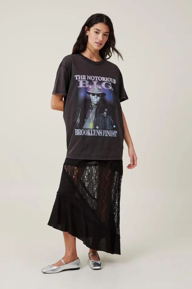 Women Graphic TShirts Cotton On The Oversized Hip Hop Tee Lcn Mt Biggie Brooklyns Fines Washed Black