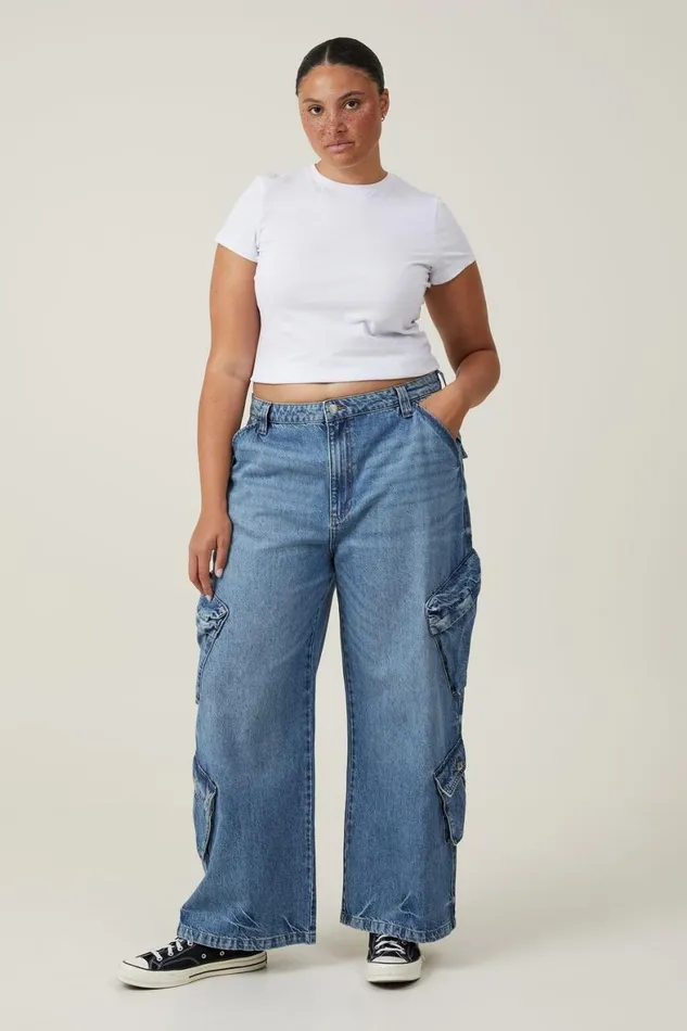 Women Jeans Cotton On Cargo Super Baggy Jean Surfers Blue