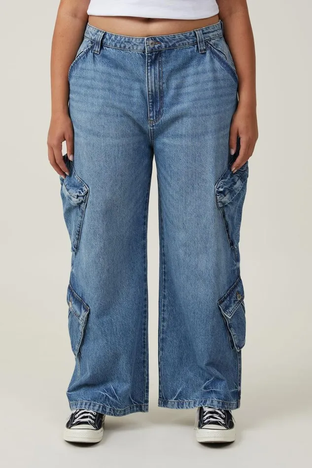 Women Jeans Cotton On Cargo Super Baggy Jean Surfers Blue