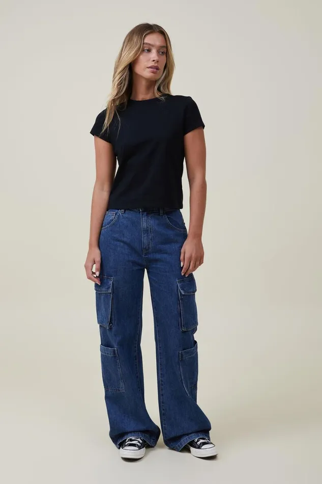 Women Jeans Cotton On Cargo Wide Leg Jean Nordic Blue