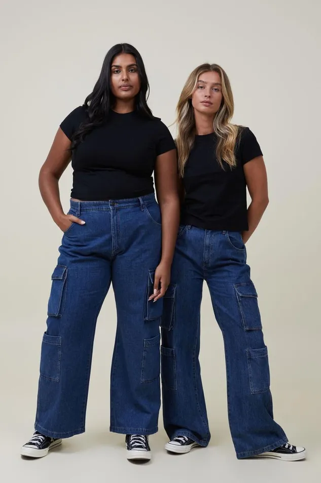 Women Jeans Cotton On Cargo Wide Leg Jean Nordic Blue