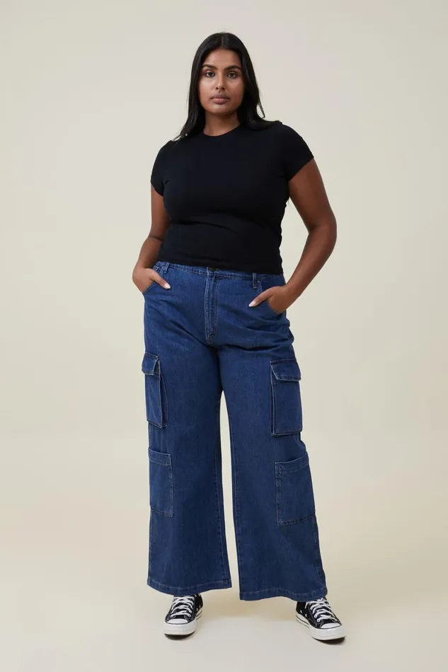 Women Jeans Cotton On Cargo Wide Leg Jean Nordic Blue
