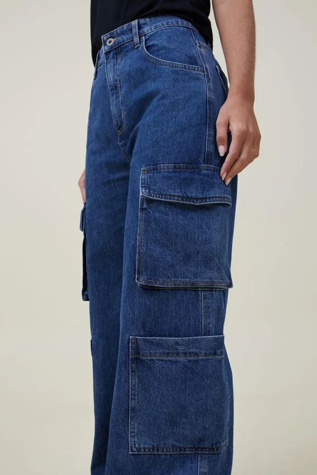 Women Jeans Cotton On Cargo Wide Leg Jean Nordic Blue