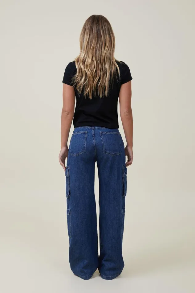 Women Jeans Cotton On Cargo Wide Leg Jean Nordic Blue