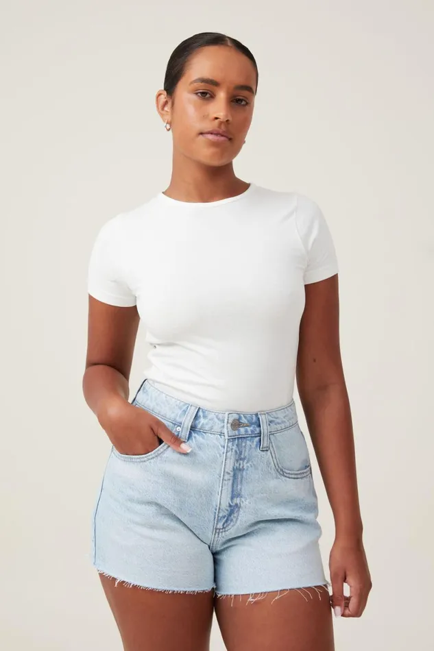 Women Jeans Cotton On Curvy High Mom Denim Short Air Blue