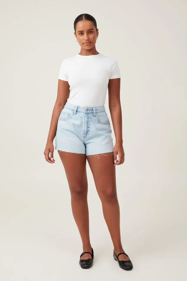 Women Jeans Cotton On Curvy High Mom Denim Short Air Blue