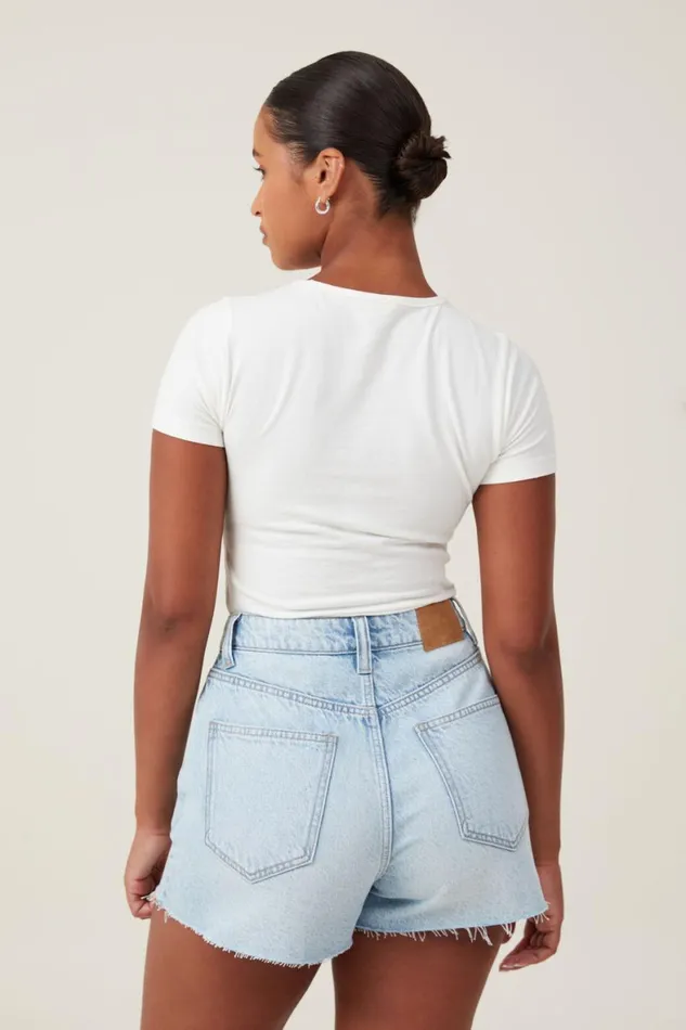 Women Jeans Cotton On Curvy High Mom Denim Short Air Blue