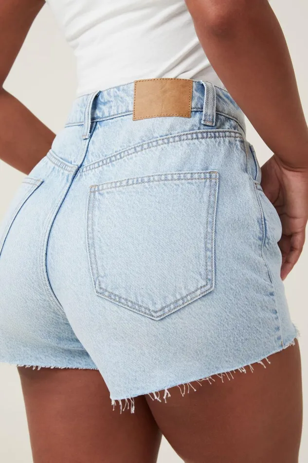 Women Jeans Cotton On Curvy High Mom Denim Short Air Blue